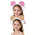 Kids sheep horn headband with spiral ram horns and plush ears in cream color