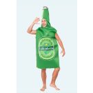 Adult beer bottle outfit with green tunic and silver cap headpiece