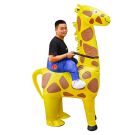 Adult inflatable giraffe ride-on costume with tall neck and spotted body