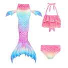 Girls pink-to-blue ombré mermaid swimsuit set with halter bikini and detachable tail