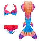 Girls 3-piece mermaid swimsuit with ombré gradient tail and monofin