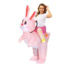 Adult inflatable Easter bunny ride-on costume with pink body and false legs