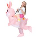 Kids inflatable Easter Bunny ride-on costume with pink body and tall ears