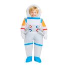 Inflatable space explorer suit showing dome helmet and integrated boot covers