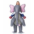 Adult inflatable elephant ride-on costume with boxing gloves and pink ears