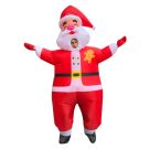 Adult inflatable Santa costume with oversized white beard collar and gingerbread appliqué