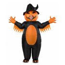 Adult inflatable pumpkin witch costume with oversized jack-o-lantern head and black witch hat