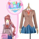 Womens anime school uniform costume with taupe blazer and blue pleated skirt