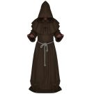 Adult Medieval Monk Costume with Hood and Cross - Brown Friar Robe - alternate view 2