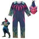 Kids plant warrior costume with navy blue jumpsuit and botanical armor print
