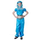 Girls turquoise blue Arabian genie costume with gold trim and veil