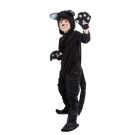 Black velour cat onesie showing paw gloves and footies