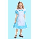 Womens wonderland adventure book week costume blue dress with white apron and classic storybook collar