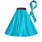 Girls 1950s Rock and Roll Skirt and Scarf Set - Aqua Blue Satin - alternate view