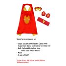 Kids red and gold superhero cape set with helmet graphic and velcro closure