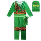 Green ninja warrior kids costume with dragon emblem and mask