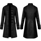 Black steampunk tailcoat with velvet trim and anchor buttons - front view