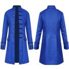 Royal blue steampunk tailcoat jacket with brass buttons and navy trim