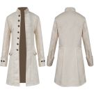 Cream steampunk tailcoat jacket with double-breasted buttons and mandarin collar front view