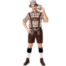 Mens Bavarian lederhosen costume with embroidered bib and plaid shirt