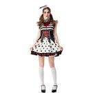 Ladies clown outfit horror zombie dress with striped bodice and polka-dot skirt