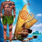 Kids Polynesian warrior costume with tribal tattoo print jumpsuit and green leaf belt