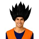 Adult black spiky anime wig with tall upward-pointing spikes in anime warrior warrior style