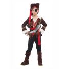 Boys Caribbean pirate captain costume with brown coat and gold trim