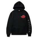 Black anime rogue ninja hoodie with red cloud emblem on chest and white village symbols on sleeve