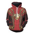 Adult red and gold superhero hoodie with 3D armor print and spider emblem