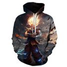 Adult anime fighter saga anime hoodie with all-over super anime warrior warrior print in gold and orange