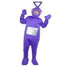 Adult purple teletubby costume full body view with silver belly screen
