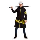 Adult anime surgeon pirate costume with black coat and spotted white hat