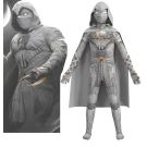Silver superhero jumpsuit with integrated foot covers and face mask