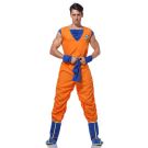 anime fighter saga Z inspired costume showing sleeveless orange top and baggy training pants