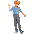 Kids blue and orange explorer costume with newsboy cap and round glasses