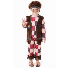 Boys 1960s hippie costume with patchwork shirt vest and afro wig