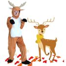 Tan deer onesie with sculptural antlers and fluffy trim