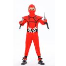 Kids red ninja warrior costume with integrated hood mask and shoulder armour