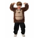 Kids chimpanzee costume top with 3D molded face and shaggy brown fur sleeves