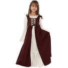 Girls medieval princess costume with burgundy overdress and cream chemise