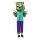 Kids gaming costume headpiece displaying authentic block-building game zombie pixelated face