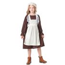 Colonial pioneer costume for girls showing lace apron trim and ruffle cuffs