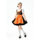 Orange Girls German Beer Maid Dress – Bavarian Oktoberfest Cosplay for Kids tt3453