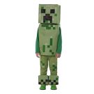 Child wearing pixelated green mob costume showing foam cube head and matching pants