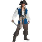 Adult mens pirate costume with blue vest and tricorn hat