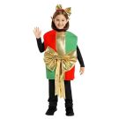 Kids Christmas gift box costume with red and green felt tunic and gold bow