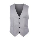 Adult light grey formal waistcoat costume with four black buttons and pointed hem