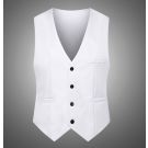 White formal waistcoat with four black buttons and adjustable back strap