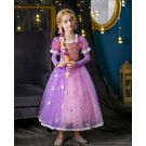 Girls Purple Princess Costume Dress with Gold Lacing and Arm Sleeves - alternate view